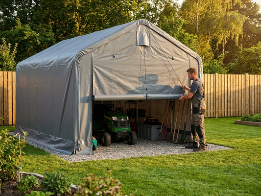 Grey PVC endwall door for storage shelter - product detail