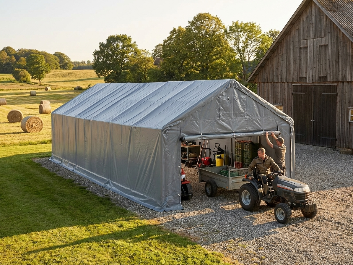 Grey storage shelter made of PVC and steel, ideal for industrial storage - view 3