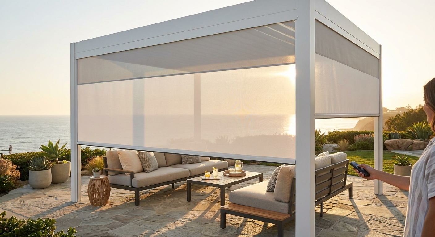 Electric sidewall screen for pergola in white and light grey - view 3