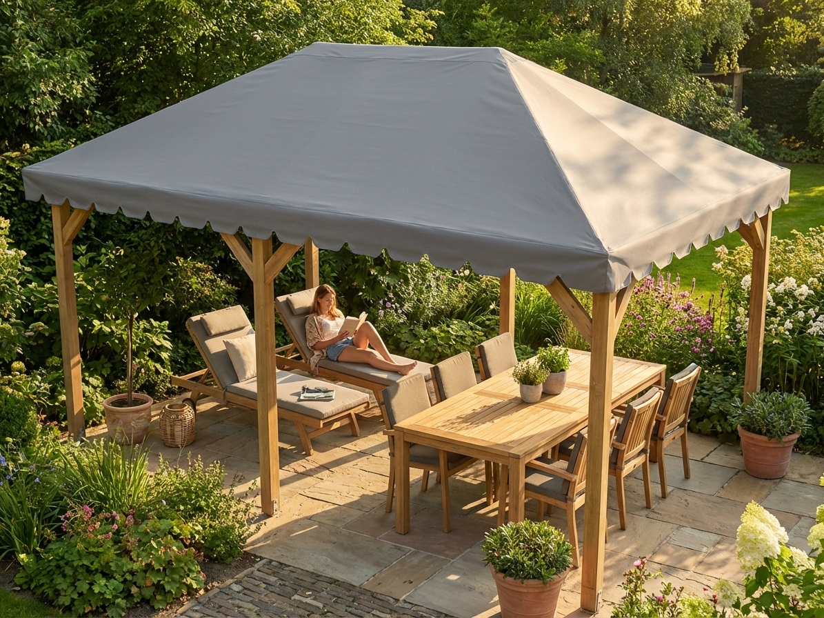 Gazebo Roof Replacement 4x6 m Grey Polyester PU Coated - view 3