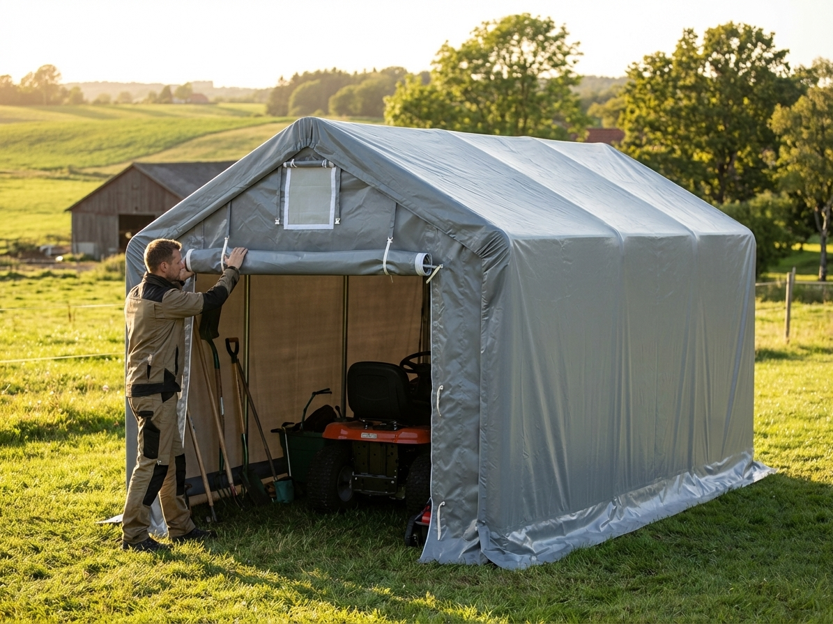 Grey storage shelter 3x6m made of PVC and steel - view 3