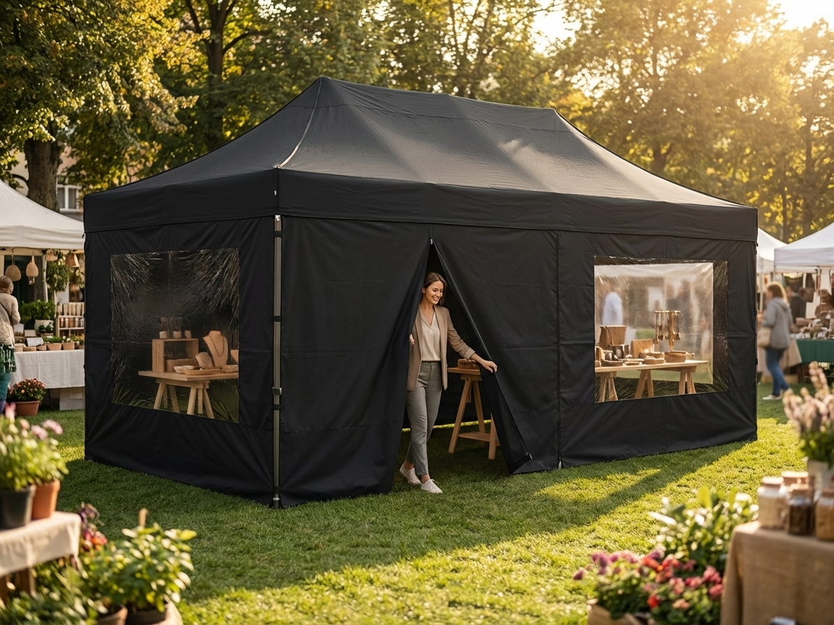 Gazebo Sidewall Kit in Black, 2.5x5m, PVC-Backed Polyester - product detail