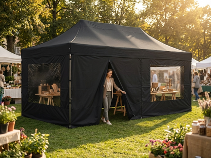 Gazebo Sidewall Kit in Black, 2.5x5m, PVC-Backed Polyester - product detail