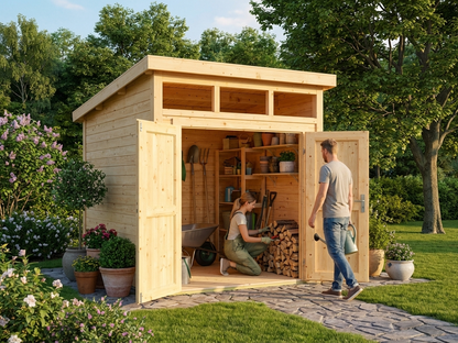 Wooden garden shed in natural Nordic spruce for outdoor storage - view 3