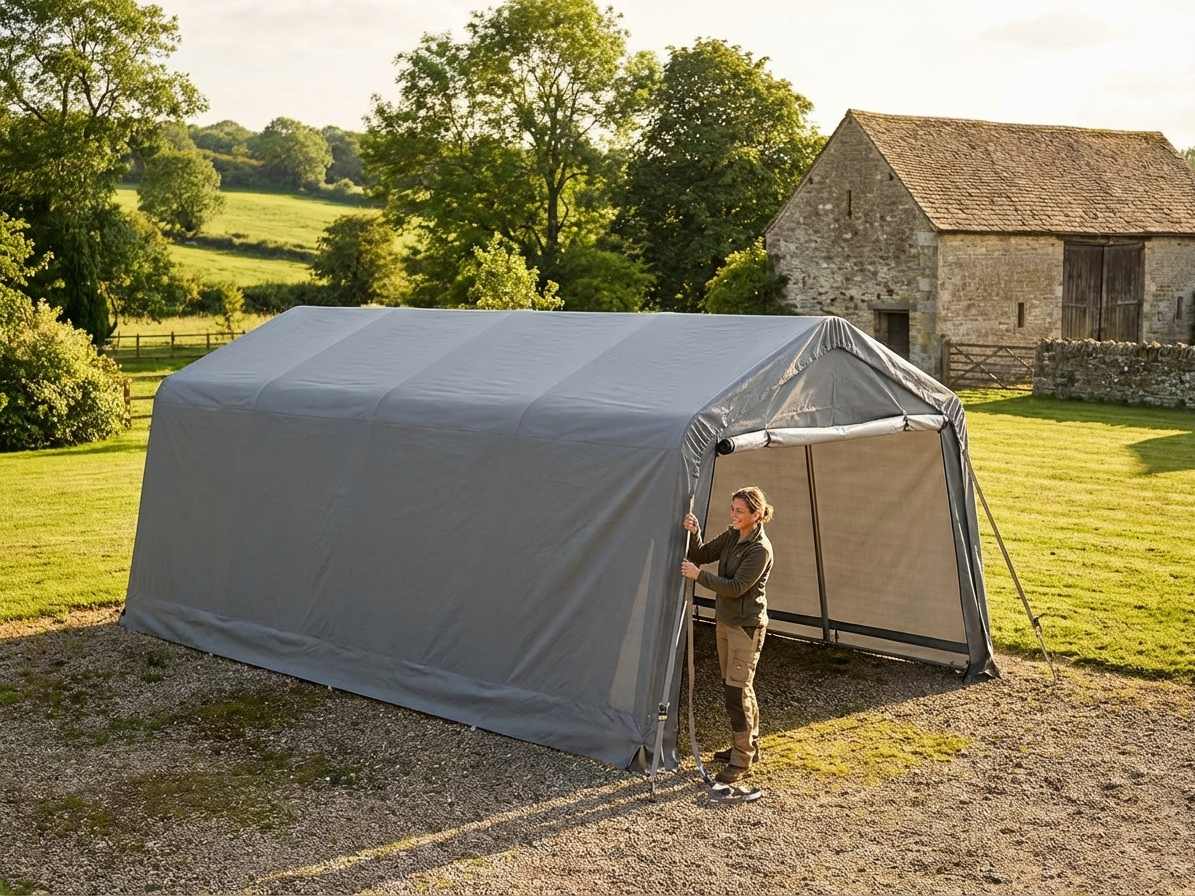 Portable garage roof cover in grey, 3.6x8.4 m, polyethylene - product detail