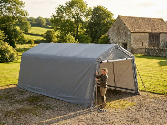 Portable garage roof cover in grey, 3.6x8.4 m, polyethylene - product detail