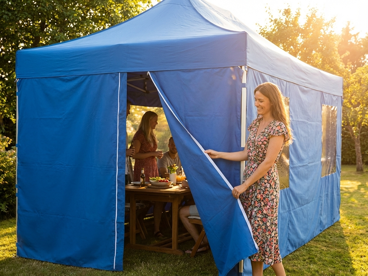 Blue sidewall with zippers for outdoor events, 4m width