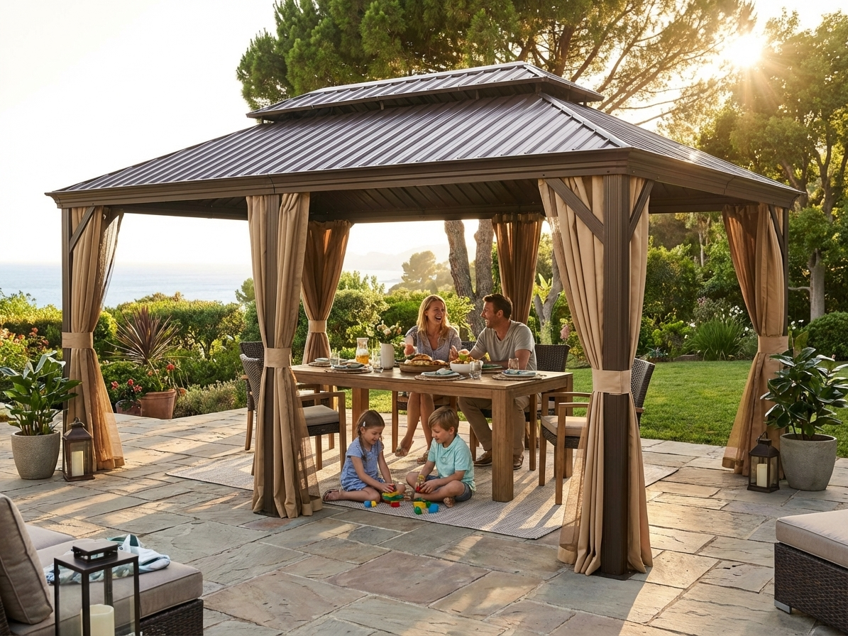 Brown Gazebo with Aluminium Frame for Garden - view 3