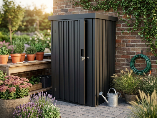 Anthracite metal garden shed, galvanised steel outdoor storage