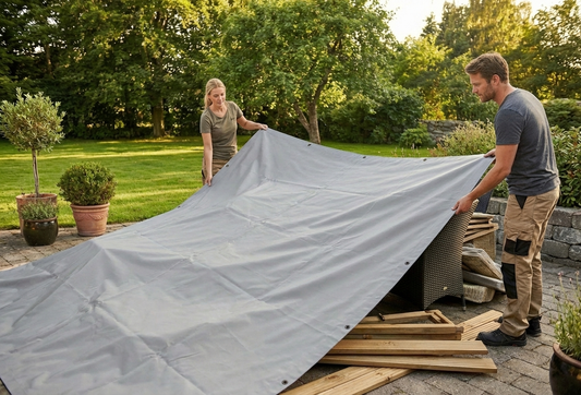 Grey PVC Tarpaulin 4.5x8.5 m for industrial and domestic use