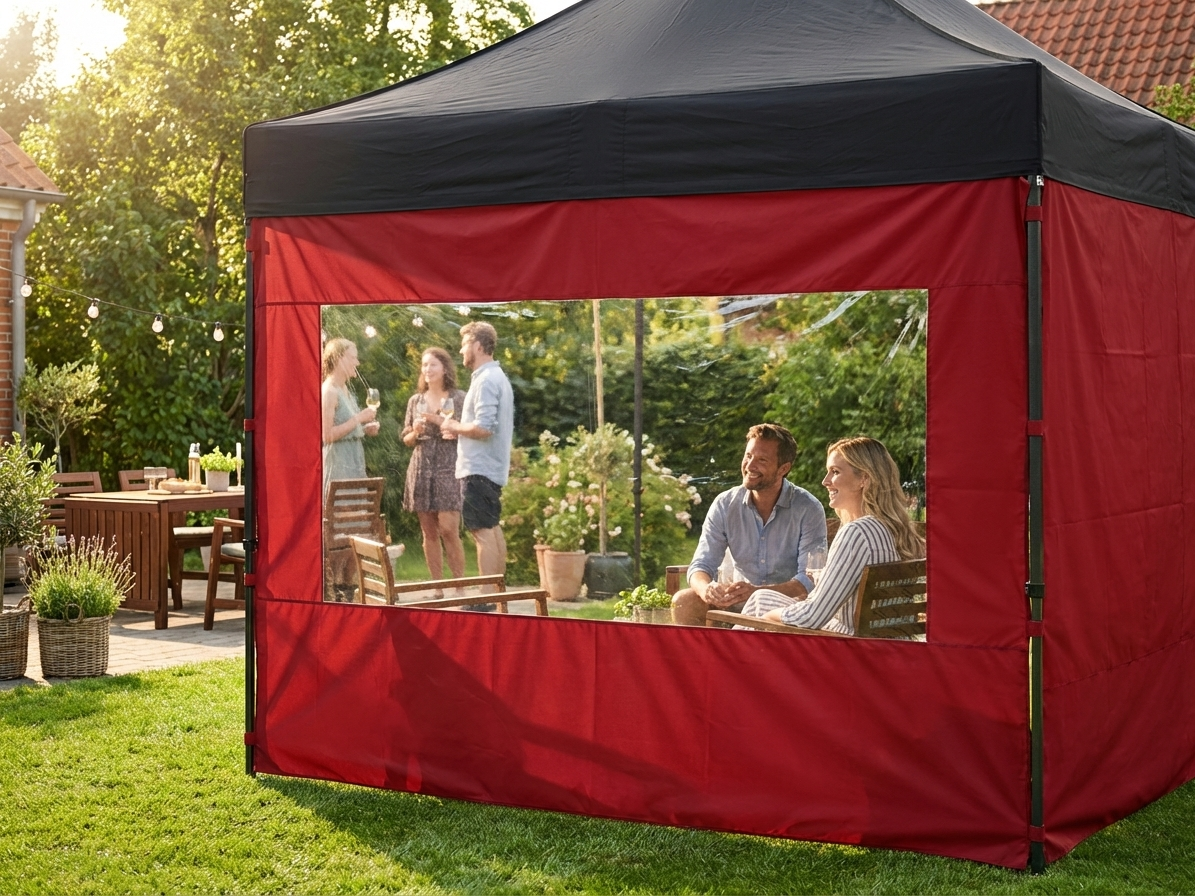 Sidewall with panorama window, 4m red, for outdoor events - product detail