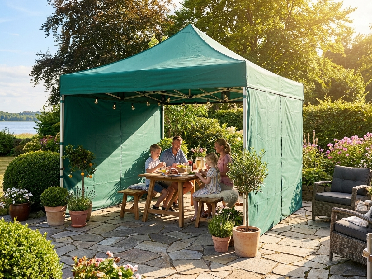 Green pop-up gazebo with steel frame for outdoor events - product detail