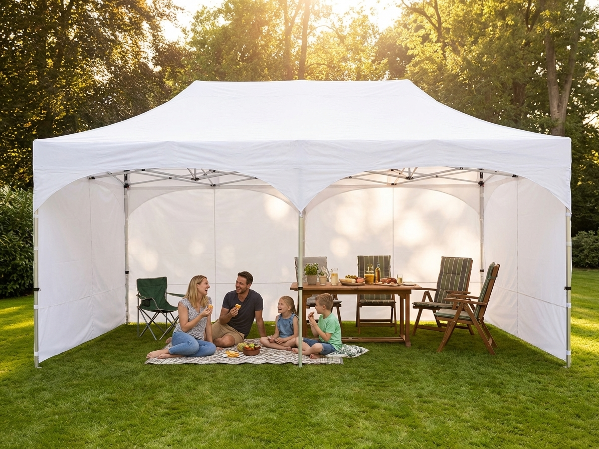 White pop up gazebo with steel frame, 3x6 metres, perfect for outdoor events - product detail