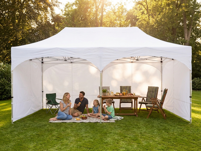 White pop up gazebo with steel frame, 3x6 metres, perfect for outdoor events - product detail
