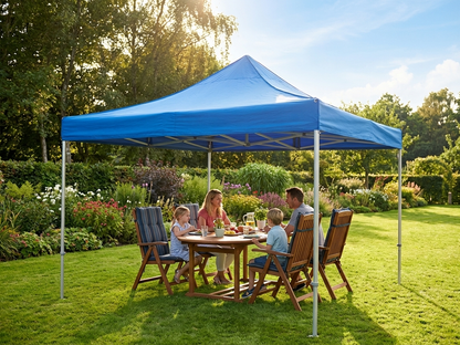 Blue pop up gazebo with steel frame for outdoor events