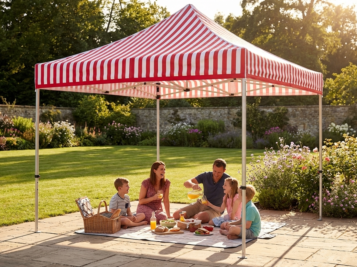Pop up gazebo in white and red with aluminium frame for outdoor events