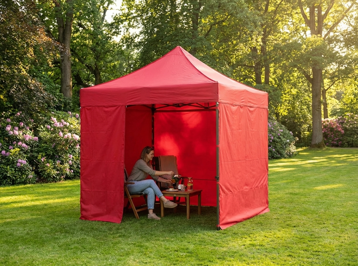 Red pop up gazebo with aluminium frame for outdoor use - view 3