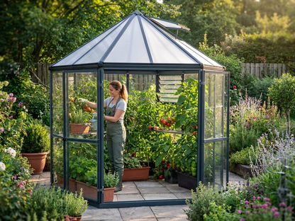 Anthracite polycarbonate orangery with aluminium frame for garden use - view 3