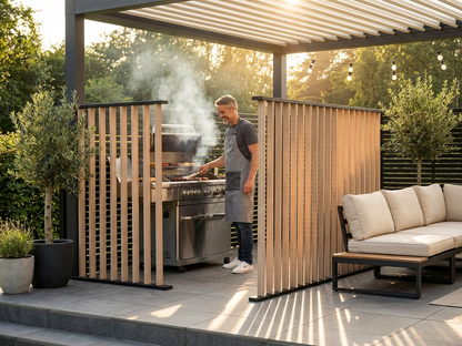 Fence set for BBQ pergola in black and wood finish, made from durable aluminium and plastic - view 3