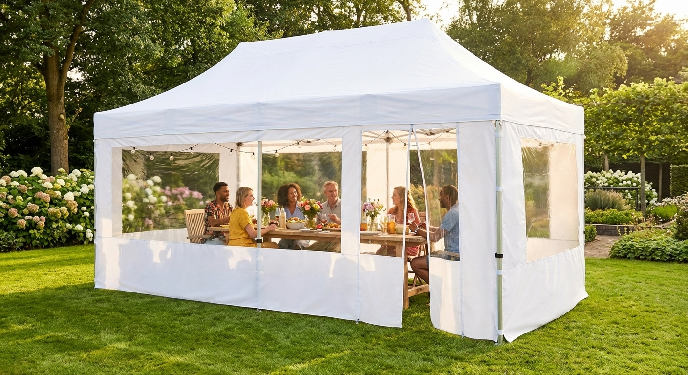 Pop Up Gazebo in White, 4x8m, Heavy Duty for Outdoor Events - product detail