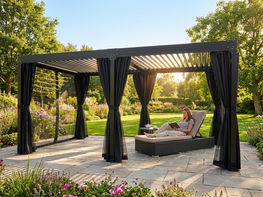 Black pergola gazebo sidewalls and mosquito net set