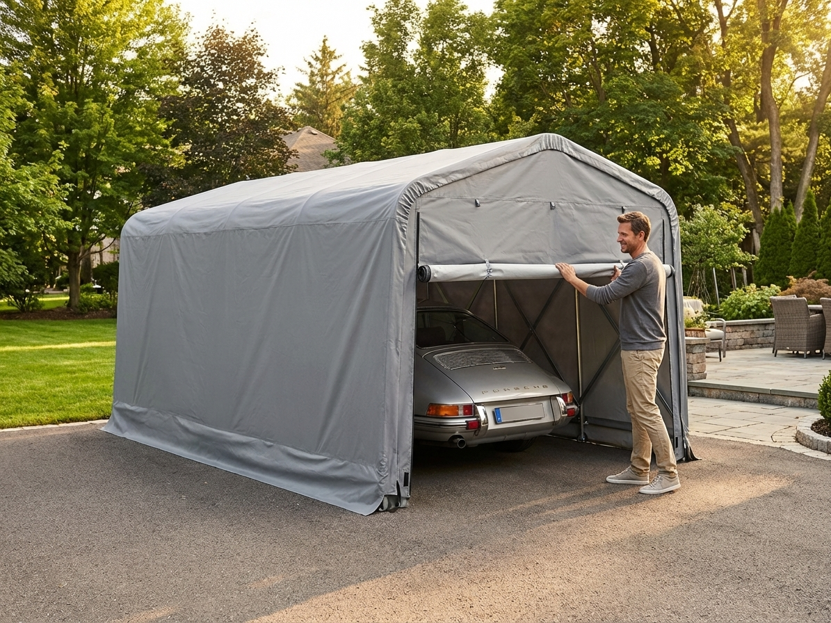Folding garage 2.8x6.24x2.3 m in grey made from 600D Oxford fabric - view 3
