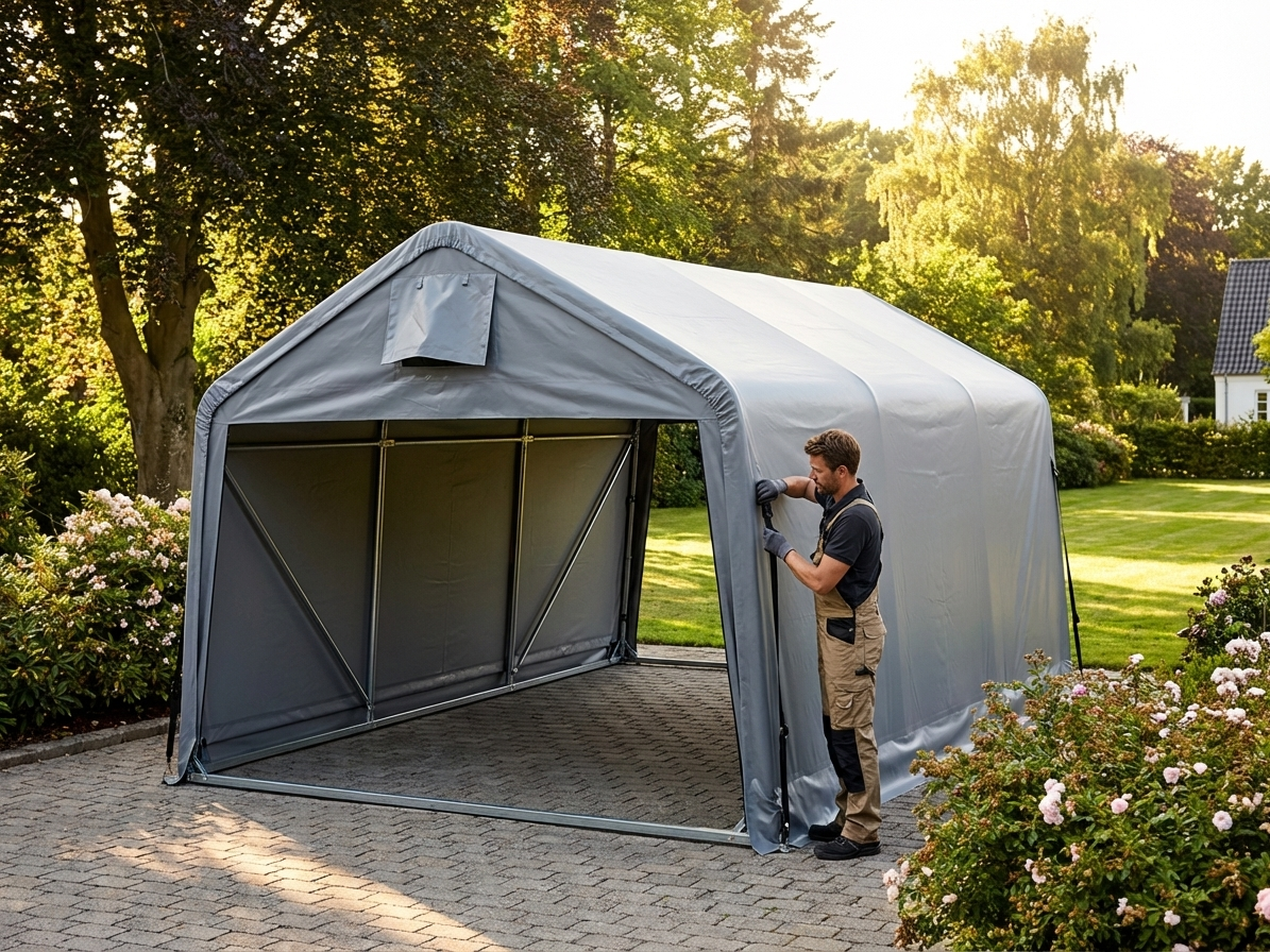 Grey PVC roof cover for portable garage, 3.6x6m