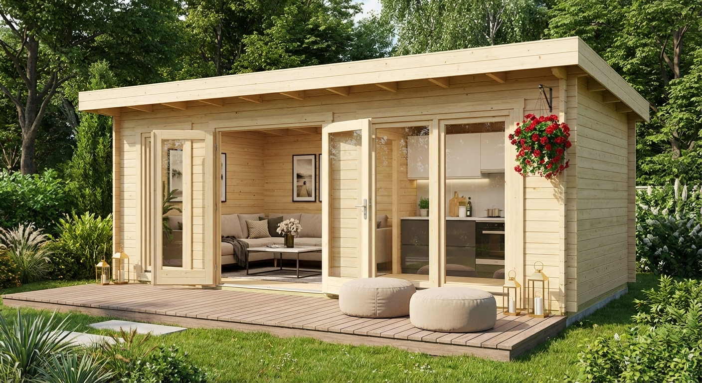 Wooden cabin made from Nordic Spruce in natural finish - product detail