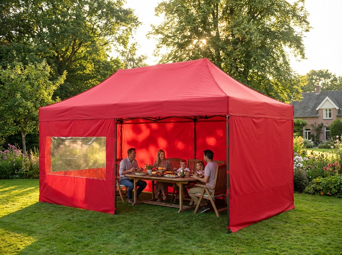Red 3x6 m pop-up gazebo with steel frame for outdoor events - view 3