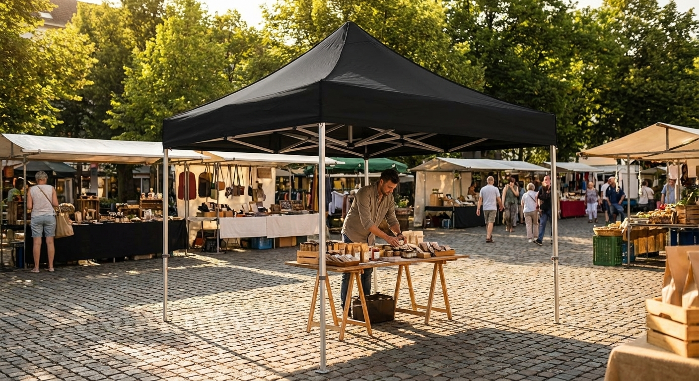Black pop-up gazebo with aluminium frame for outdoor events