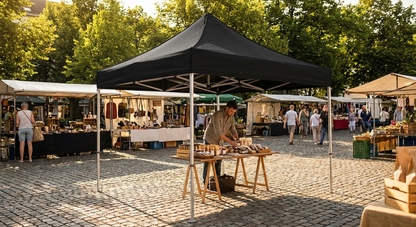 Black pop-up gazebo with aluminium frame for outdoor events