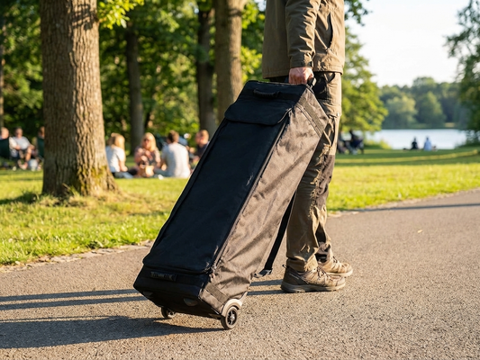 Black carry bag with wheels for Flextents Xtreme 50