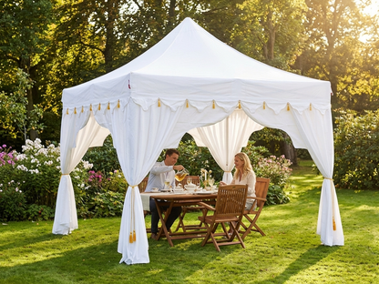White and gold pop-up gazebo with steel frame for outdoor events - product detail