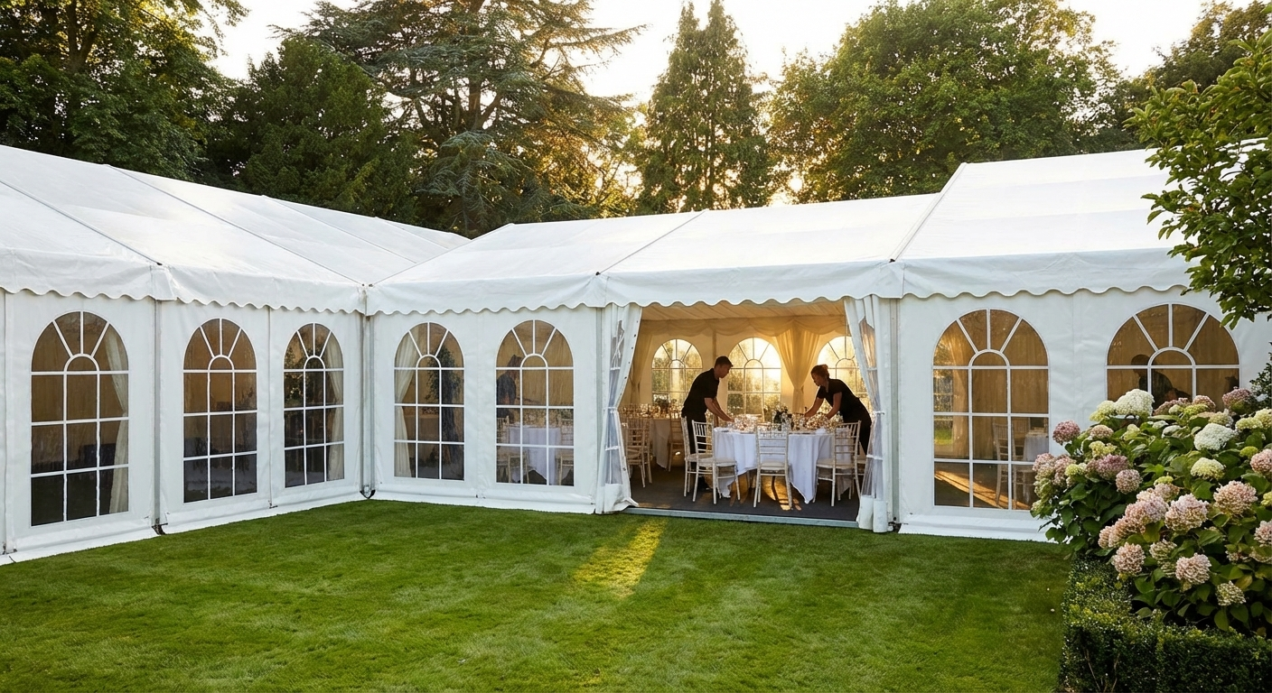 White PVC marquee extension for events
