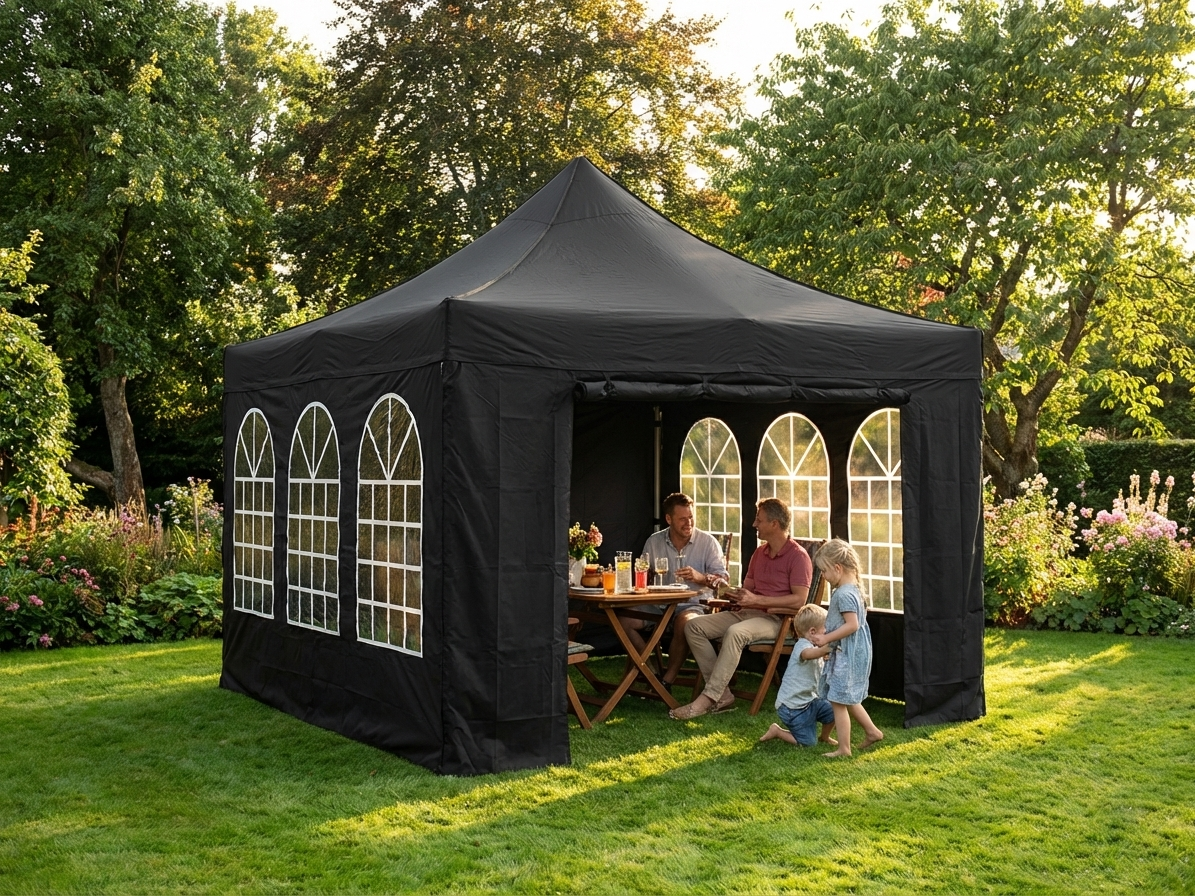 Black pop-up gazebo 3x4.5m with steel frame for outdoor use - product detail