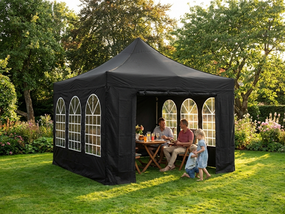 Black pop-up gazebo 3x4.5m with steel frame for outdoor use - product detail