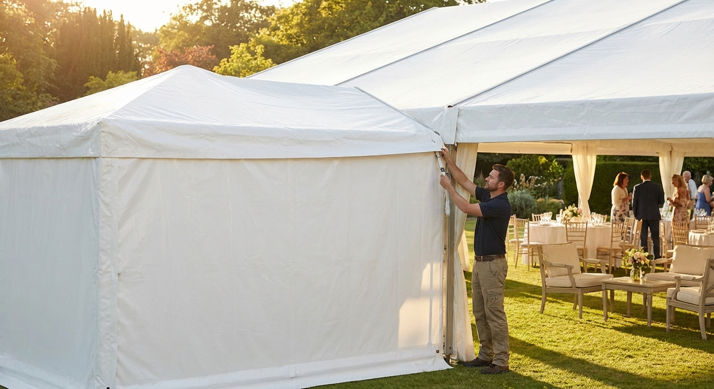 White PVC roof cover end section for outdoor tents