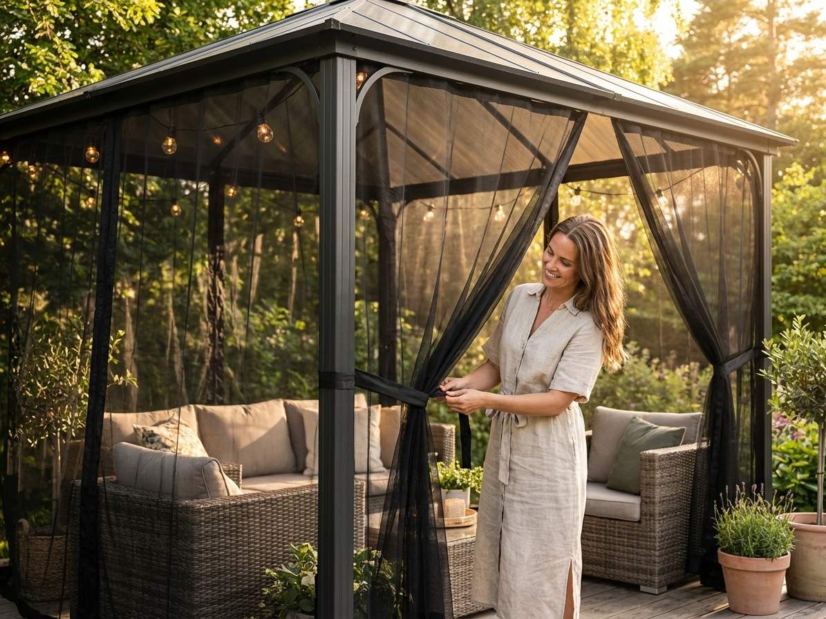 Black mosquito nets for gazebo use, made of polyester - view 3