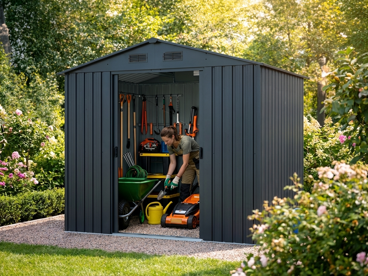 Anthracite garden shed made from galvanised steel