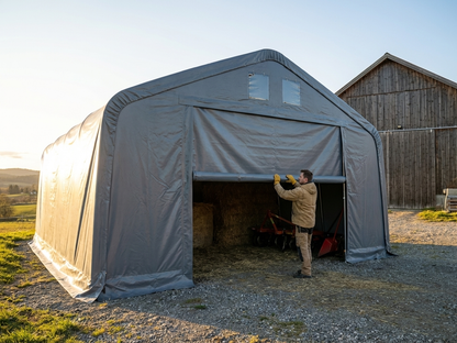 Grey PVC end wall/door for storage shelter - view 3