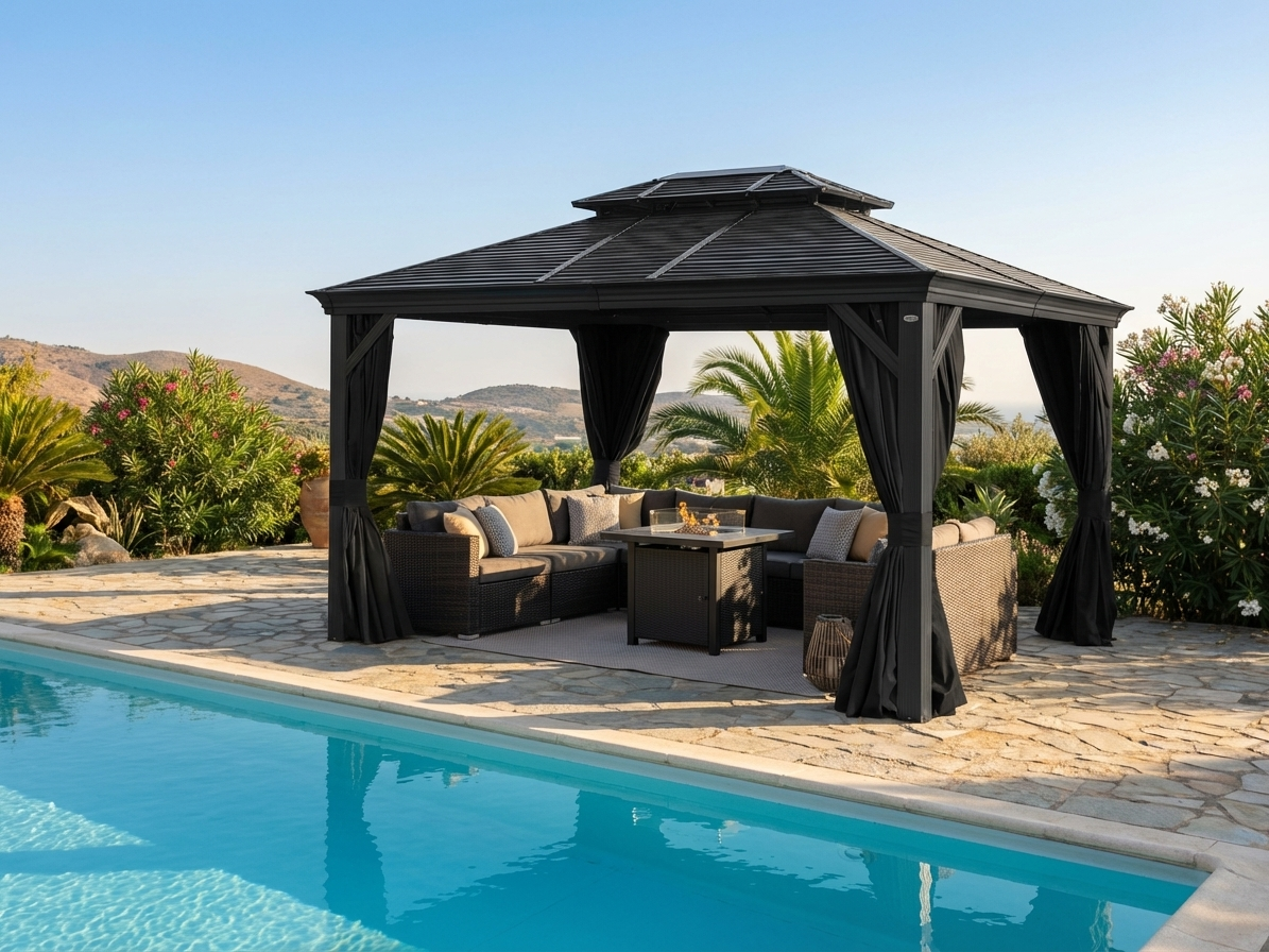 Black gazebo with aluminium and steel frame, 3x4m - product detail