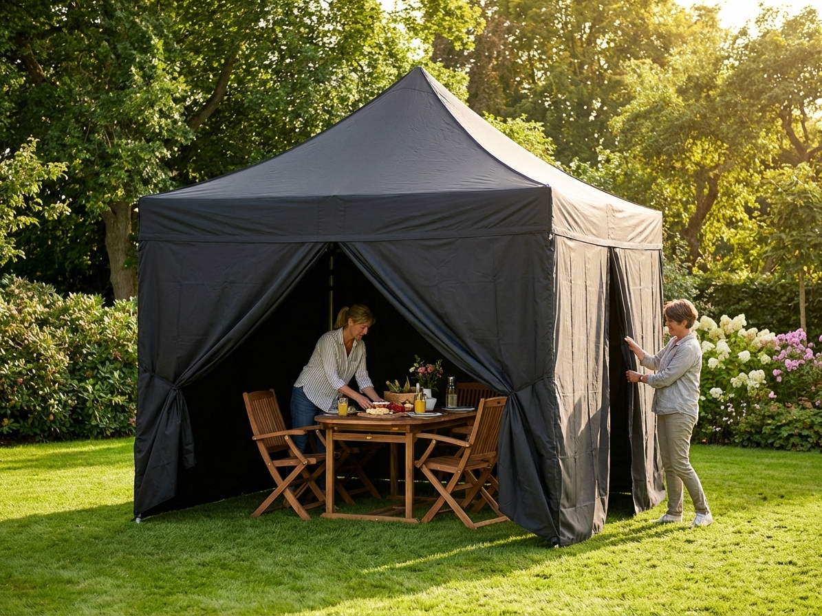 Black pop-up gazebo 3x3 m with steel frame for outdoor events - product detail