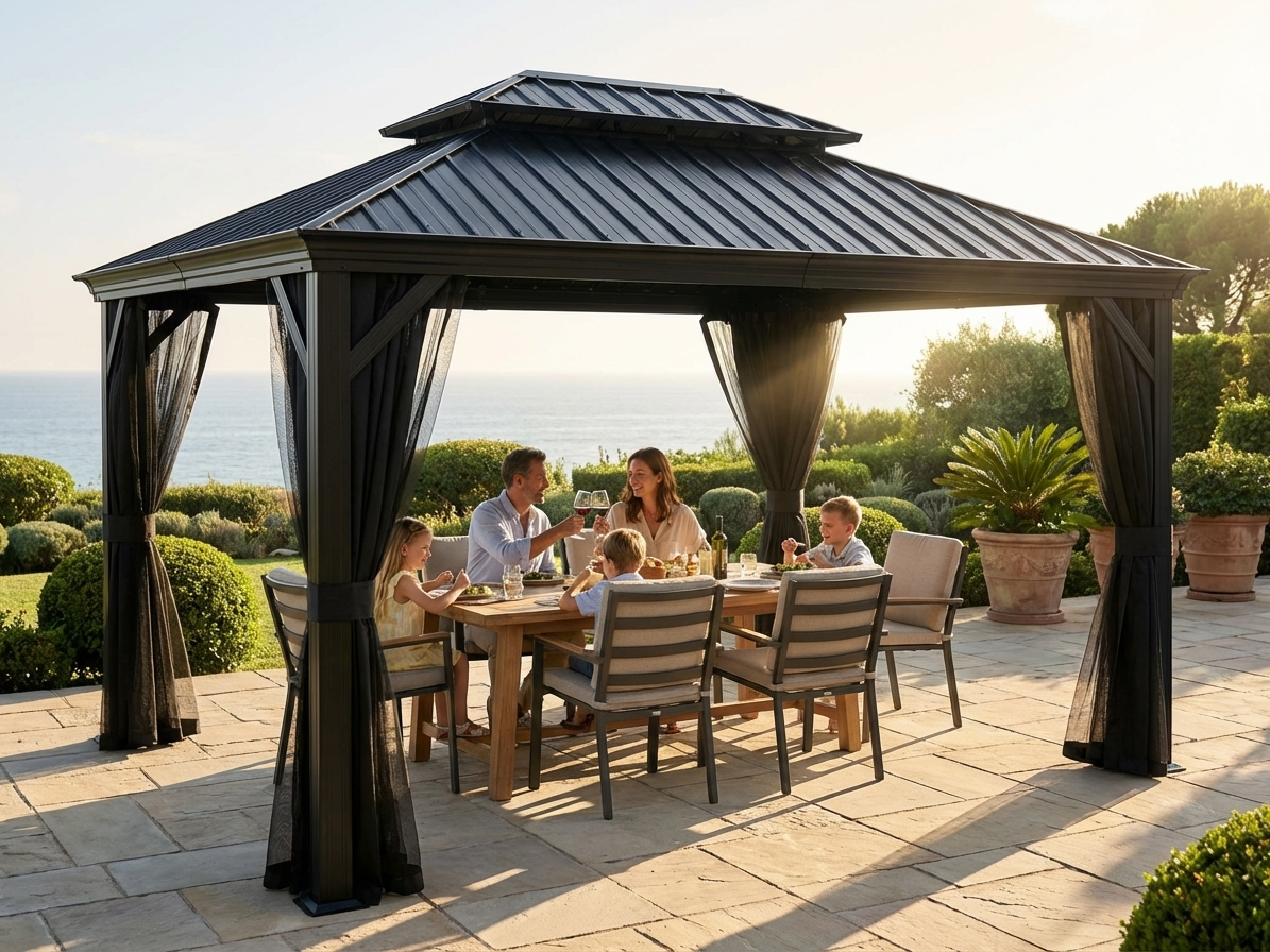 Black Gazebo 3x4.25m with Aluminium and Steel Frame - view 3