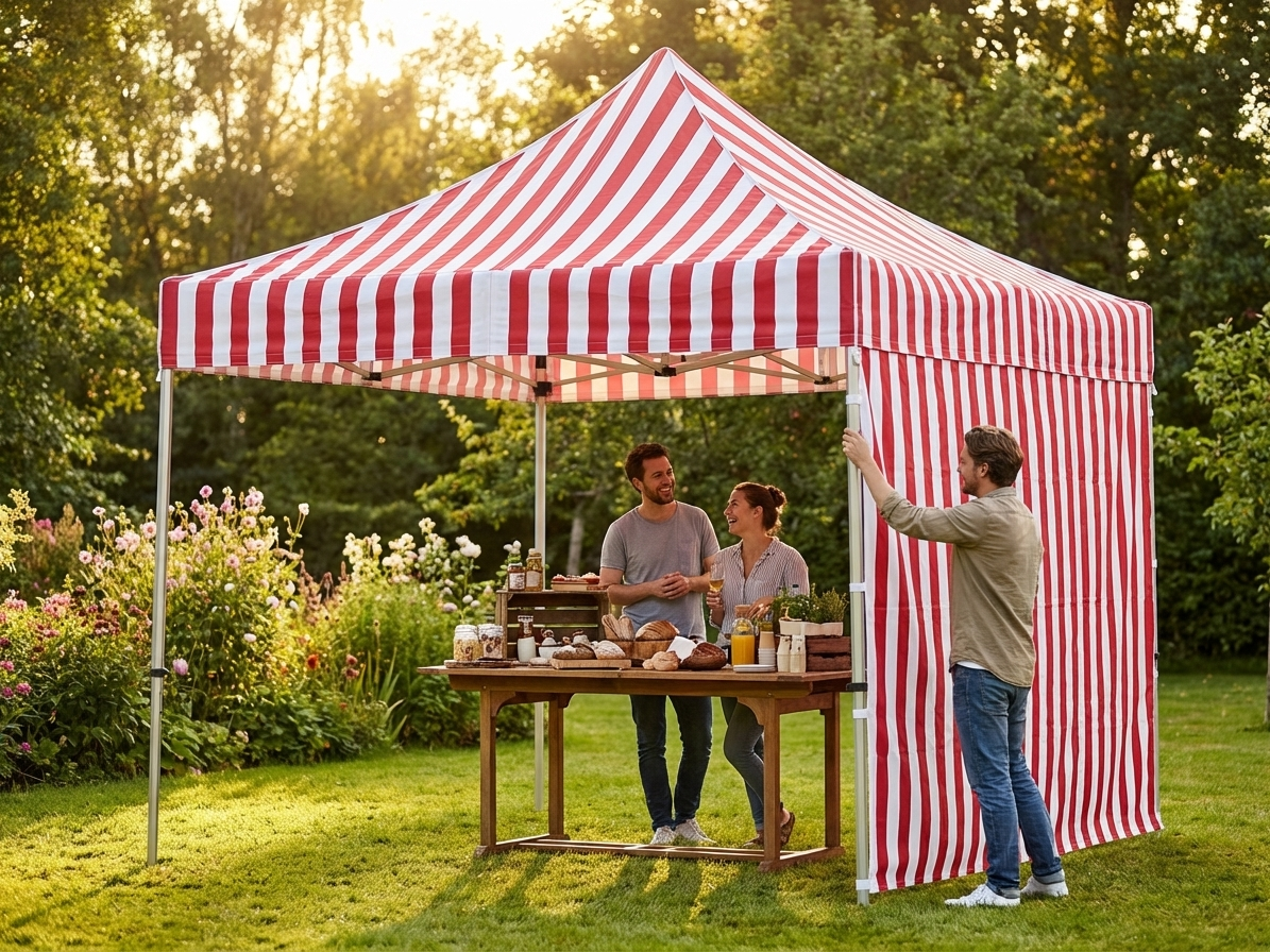 Striped gazebo roof cover in white and red, 3x6 metre size