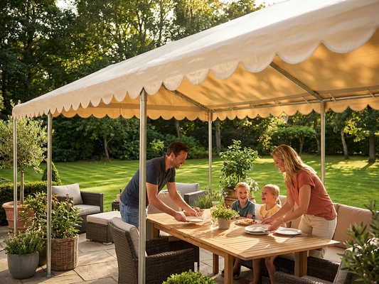 Sand-coloured marquee roof cover for outdoor events
