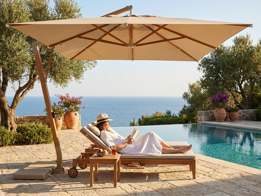Sand cantilever parasol providing outdoor shade