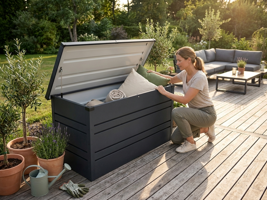 Anthracite garden storage box made from powder-coated steel