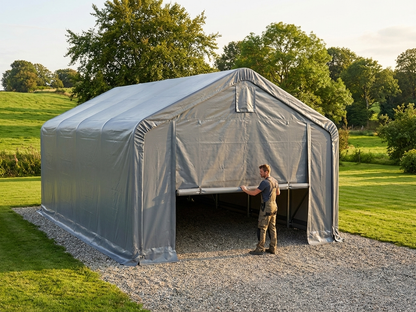 PVC storage shelter endwall in grey, offering industrial-grade protection - view 3