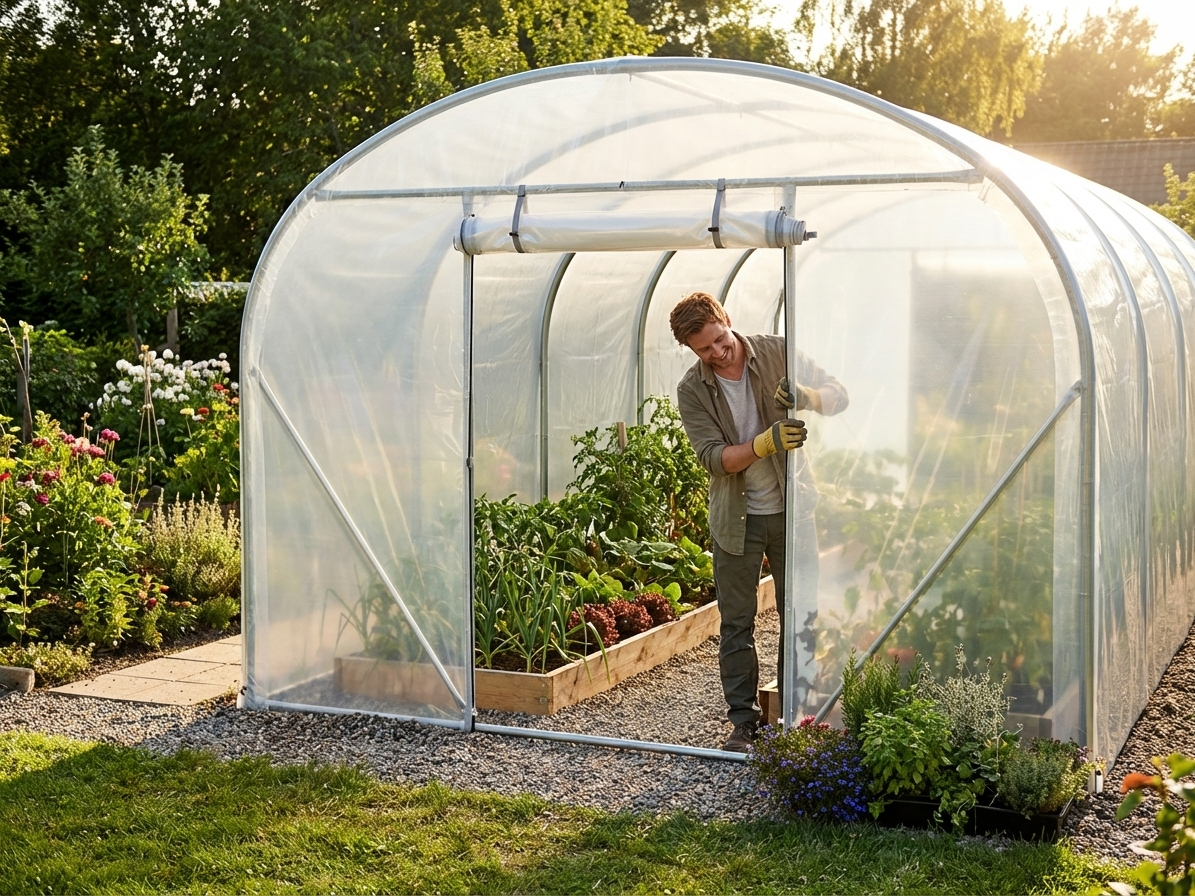 Transparent polytunnel endwall door for greenhouse, 3.6m wide - view 3