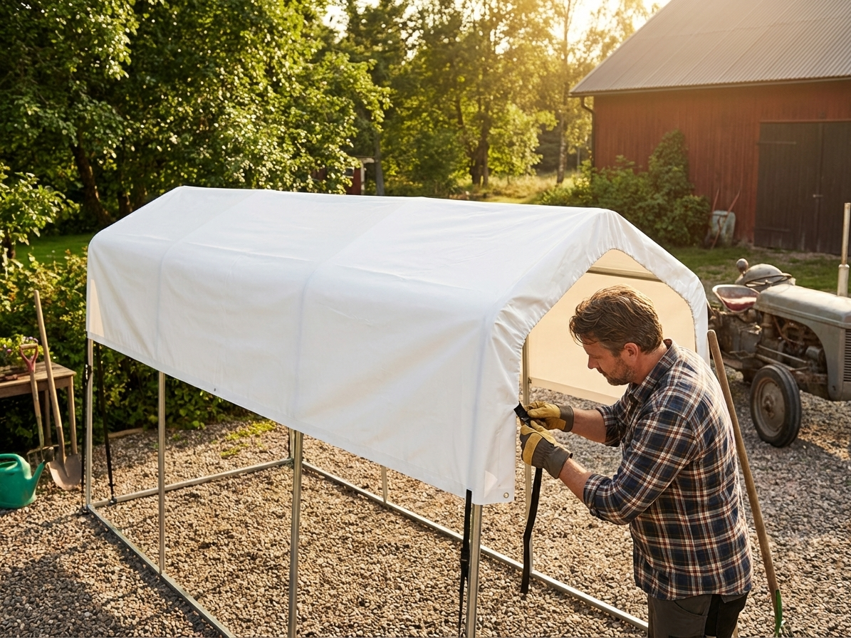 White PVC roof cover for storage shelter, 4x12x3.5m - product detail